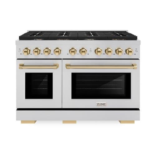 ZLINE - Autograph 48" Paramount Double Oven Dual Fuel Range w/ Polished Gold Accents (SDRZ-48-G) - Stainless Steel