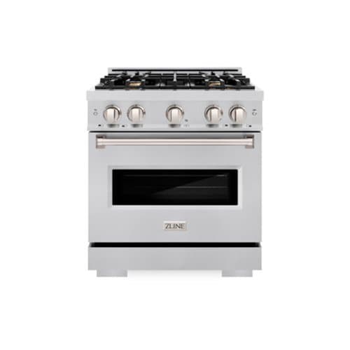 ZLINE - 30" Classic Dual Fuel Range with 4 Brass Burners and Convection Oven (CDR-BR-30) - Stainless Steel