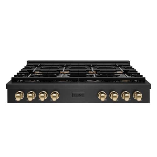 ZLINE - Autograph 48 in. 8 Burner Paramount Gas Rangetop in Black Satin Stainless Steel with Gold Accents (SRTBSZ-48-G) - Black Satin Stainless Steel