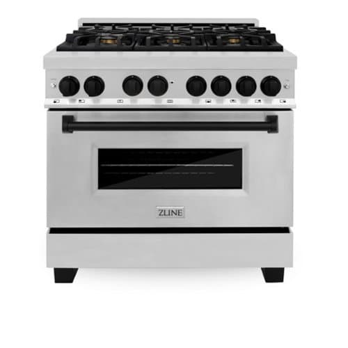 ZLINE - Autograph 36" Legacy Dual Fuel Range w/ 6 Burners & Matte Black Accents (RAZ-36-MB) - Stainless Steel/Matte Black Accents