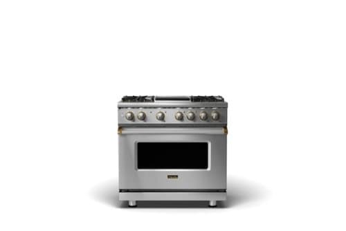 Viking - 5.1 Cu. Ft. 36"W Freestanding LP Gas Sealed 4 Burner Range with Griddle - Stainless Steel w. Brushed Brass - Stainless Steel