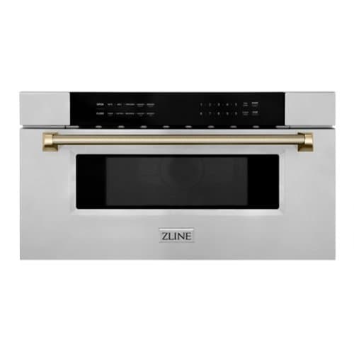 ZLINE - Autograph 30 in. 1.2 cu. ft. Built-in Microwave Drawer and Polished Gold Helix Handle - Stainless Steel