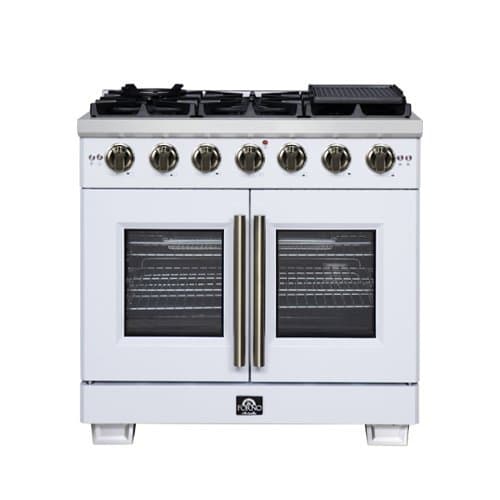 Forno Appliances - Capriasca 5.36 Cu. Ft. Freestanding Gas Convection Range with French Doors and Rotisserie Air Fryer - White