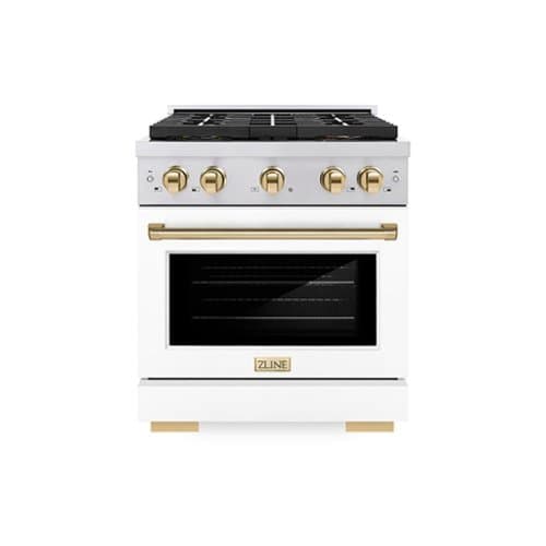 ZLINE - Autograph 30 in. 4.2 cu. ft. Freestanding Paramount Dual Fuel DuoPro Range with White Door & Polished Gold Accents - White Matte