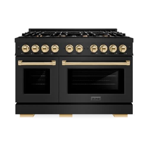 ZLINE - Autograph 48" Freestanding Select Black Stainless Gas Range w/ 8 Burners & Gold Accents (HGRBZ-48-G) - Black Stainless Steel