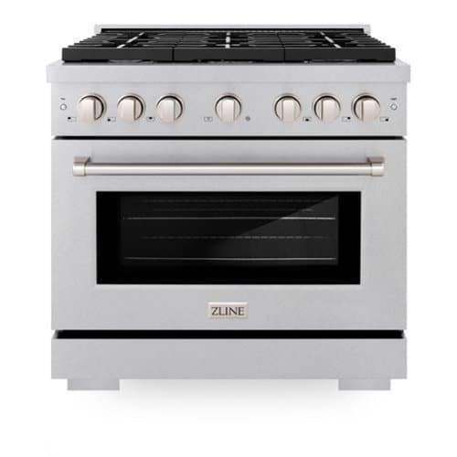 ZLINE - 36 in. Paramount Satin Stainless Gas Range w/ Convection Oven & 6 Brass Burners (SGRS-BR-36) - Stainless Steel