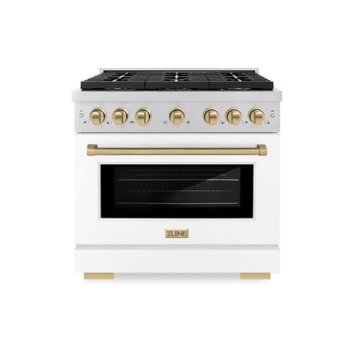 ZLINE - Autograph 36 in. Paramount Dual Fuel Range w/ DuoPro Cooktop & White Door w/ Bronze Accents (PSDRZ-WM-36-CB) - Stainless Steel with White Matte Door