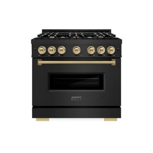 ZLINE - Autograph 36" Classic Dual Fuel Black Stainless Range w/ Bronze Accents (CDRBZ-36-CB) - Black Stainless Steel