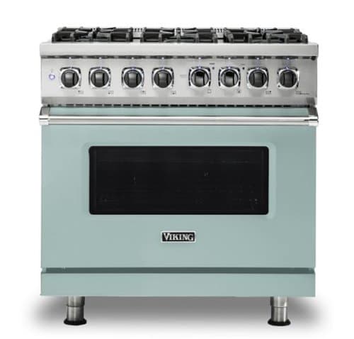 Viking - 5-Series 5.6 Cu. Ft. Self-Cleaning Freestanding Dual Fuel Convection Range - 6 Burner - Splash
