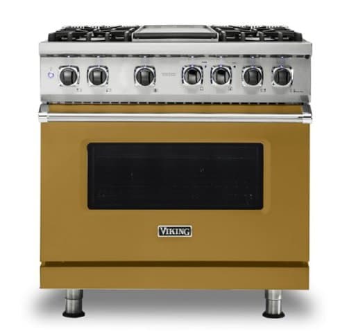 Viking - 5-Series 5.6 Cu. Ft. Self-Cleaning Freestanding Dual Fuel Convection Range - 4 Burner - Golden Hour