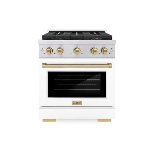 ZLINE - Autograph 30 in. 4.2 cu. ft. Freestanding Paramount Dual Fuel DuoPro Range w/ White Door & Bronze Accents - White Matte