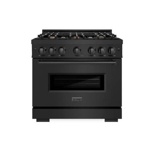 ZLINE - 36" Classic Dual Fuel Black Stainless Convection Oven Range w/ 6 Brass Burners (CDRB-BR-36) - Black Stainless Steel
