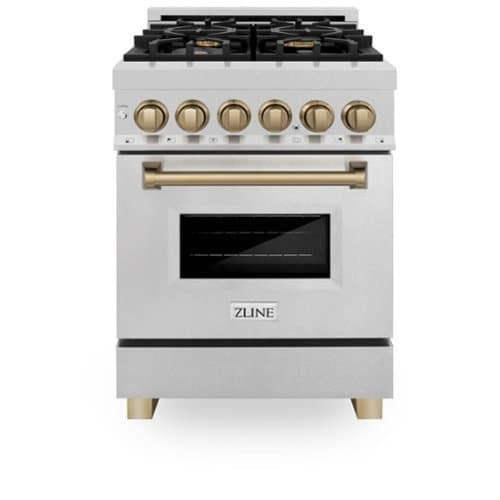 ZLINE - Autograph 24 in. Legacy Dual Fuel Range in Satin Steel & Bronze Accens (RASZ-SN-24-CB) - Satin Stainless Steel