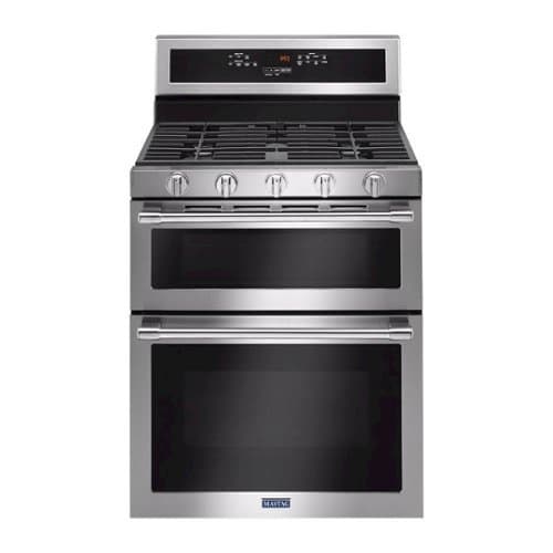 Maytag - 6.0 Cu. Ft. Self-Cleaning Freestanding Fingerprint Resistant Double Oven Gas Convection Range - Stainless Steel