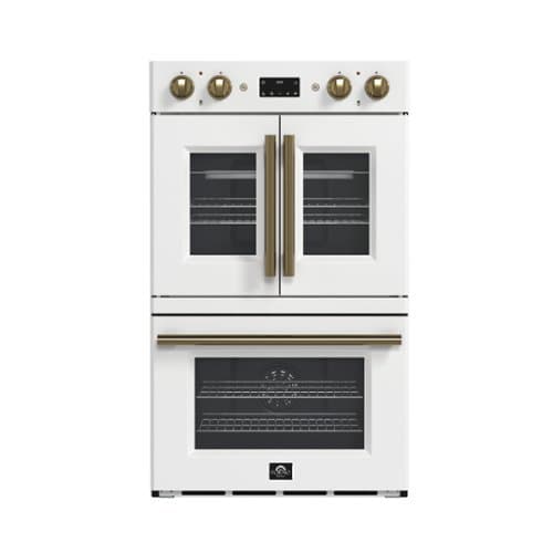 Forno Appliances - Asti 7.36 Cu. Ft. Electric Double Wall Oven with Upper French Doors and Antique Brass Accents - White