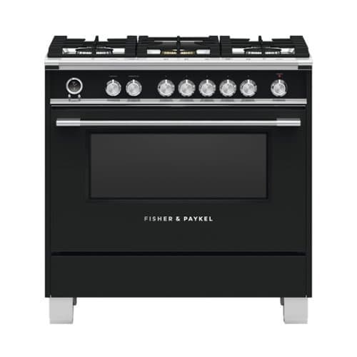 Fisher & Paykel - 4.9 Cu. Ft. Self-Cleaning Freestanding Dual Fuel Convection Range - Stainless Steel/Black Glass
