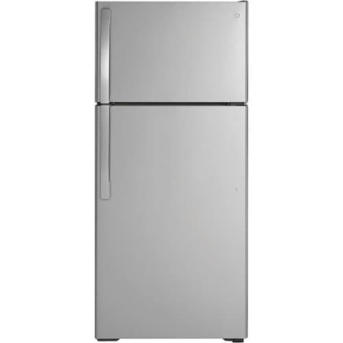 GE - 16.6 Cu. Ft. Top-Freezer Refrigerator with Edge-to-Edge Glass Shelves - Stainless Steel
