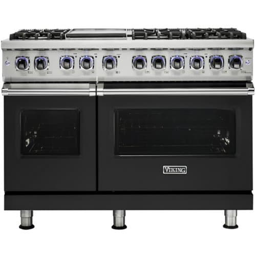 Viking - 48"W 7-Series Dual Fuel Self-Clean Range-6 Burners + Griddle - Cast Black