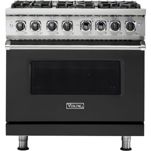 Viking - 5-Series 5.6 Cu. Ft. Self-Cleaning Freestanding Dual Fuel Convection Range - 6 Burner - LP - Cast Black