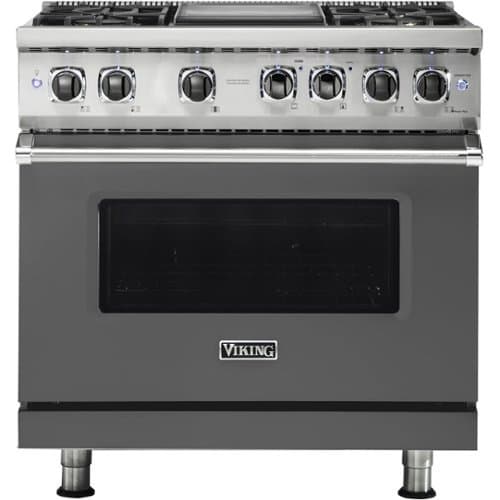 Viking - 5-Series 5.6 Cu. Ft. Self-Cleaning Freestanding Dual Fuel Convection Range - 4 Burner - LP - Damascus Gray