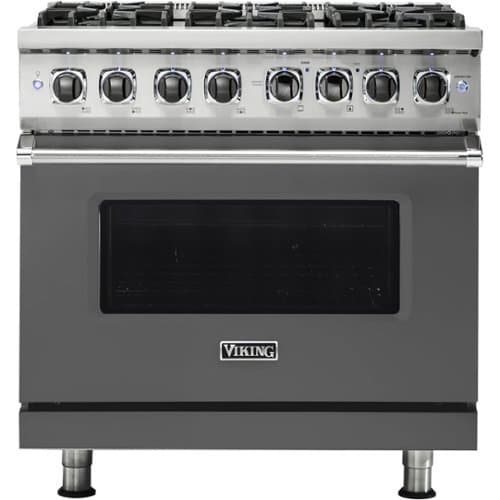 Viking - 5-Series 5.6 Cu. Ft. Self-Cleaning Freestanding Dual Fuel Convection Range - 6 Burner - Damascus Gray