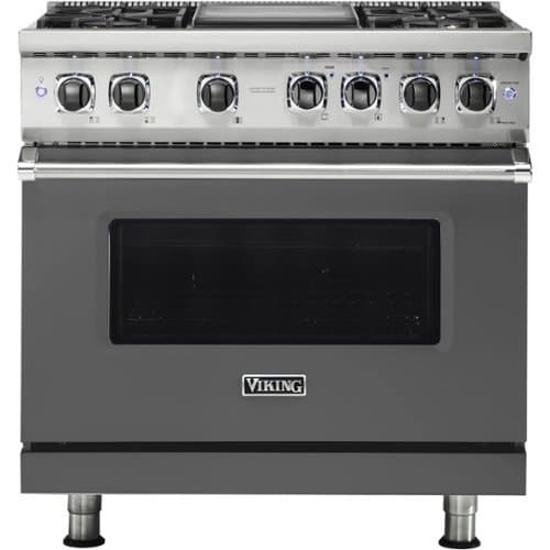 Viking - 5-Series 5.6 Cu. Ft. Self-Cleaning Freestanding Dual Fuel Convection Range - 4 Burner - Damascus Gray