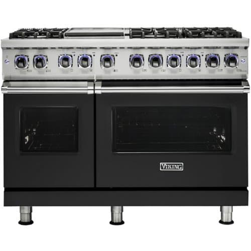 Viking - 48"W 7-Series Dual Fuel Self-Clean Range-6 Burners + Griddle - LP - Cast Black