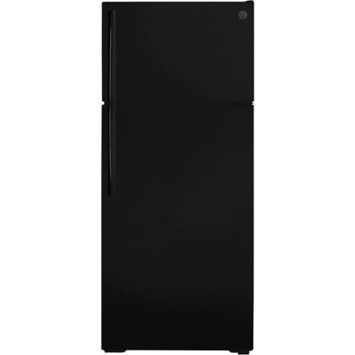 GE - 17.5 Cu. Ft. Top-Freezer Refrigerator with Edge-to-Edge Glass Shelves - Black