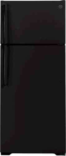GE - 17.5 Cu. Ft. Top-Freezer Refrigerator with Edge-to-Edge Glass Shelves - Black