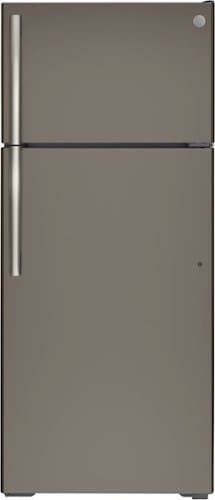 GE - 17.5 Cu. Ft. Top-Freezer Refrigerator with Edge-to-Edge Glass Shelves - Slate
