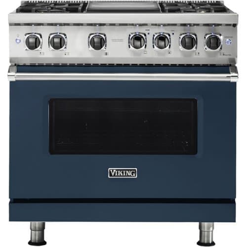 Viking - 5-Series 5.6 Cu. Ft. Self-Cleaning Freestanding Dual Fuel Convection Range - 4 Burner - Slate Blue