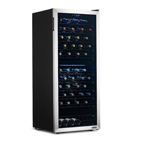 NewAir - 98-Bottle Dual Zone Wine Fridge, Low-Vibration Inverter Compressor, Ultra-Quiet, Adjustable Racks, Digital Thermostat - Silver