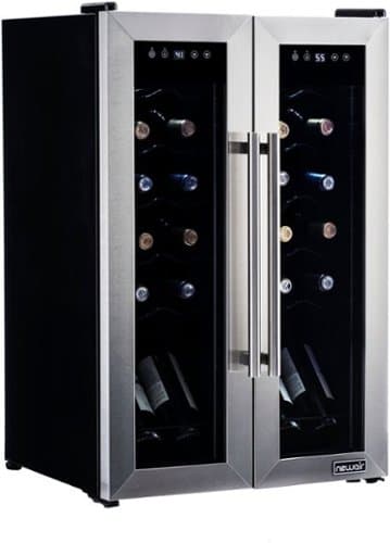 NewAir - 24-Bottle Dual Zone Wine Cooler with French Doors - Stainless Steel