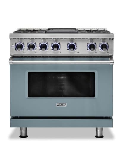 Viking - 36"W./24"D. Dual Fuel Sealed Burner Range-4 Burners/Griddle - November Sky