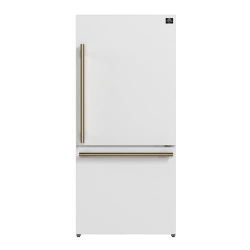 Forno Appliances - Milano Espresso 17.2 Cu. Ft. Counter-Depth Bottom Freezer Refrigerator with Right Swing Door, Antique Brass Handles - White