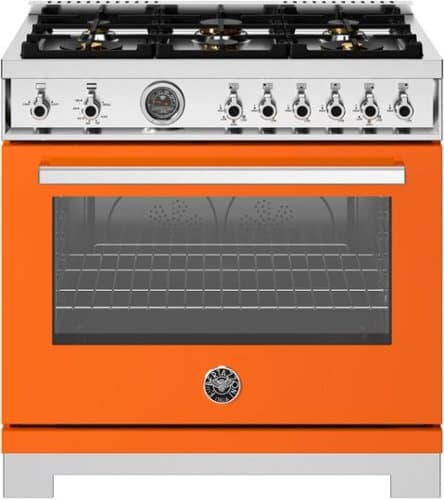 Bertazzoni - 36" Professional Series range - Gas oven - 6 brass burners - Orange