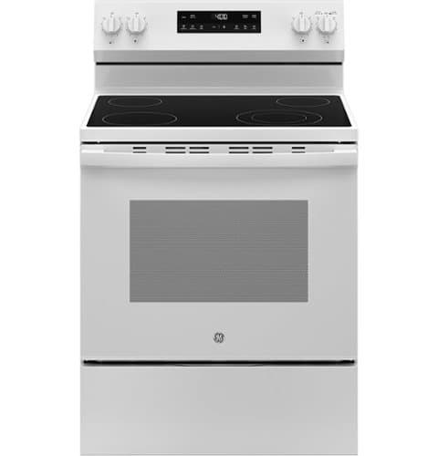 GE - 5.3 Cu. Ft. Freestanding Electric Range with Steam Cleaning and 4 Burner Radiant Cooktop - White