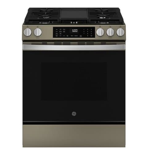 GE - 5.3 Cu. Ft. Slide-In Gas Convection Range with Steam Cleaning and EasyWash Tray - Slate