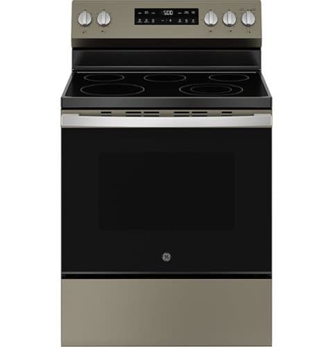 GE - 5.3 Cu. Ft. Freestanding Electric Range with Self-Clean and Steam Cleaning Option and Crisp Mode - Slate