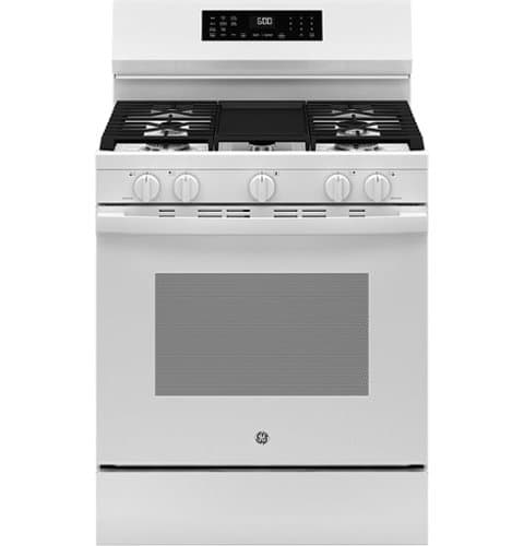 GE - 5.3 Cu. Ft. Freestanding Gas Convection Range with Steam Cleaning and EasyWash Oven Tray - White