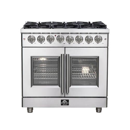 Forno Appliances - Massimo 5.36 cu.ft. Freestanding Dual Fuel Convection Range with Steam Cleaning and French Doors - Stainless Steel
