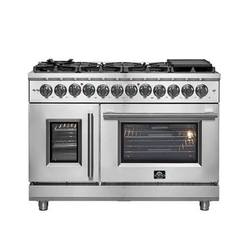 Forno Appliances - Massimo 6.58 cu.ft. Freestanding Double Oven Dual Fuel Convection Range with Steam Cleaning and French Doors - Stainless Steel