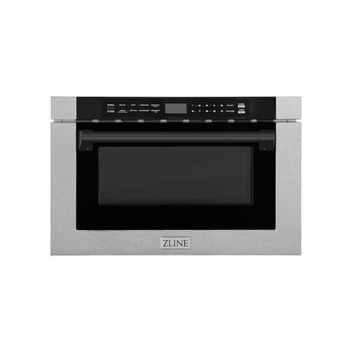 ZLINE - Autograph 24 in. Microwave Drawer with Traditional Handle in Satin Steel and Black Accents - Stainless Steel and Matte Black Accents