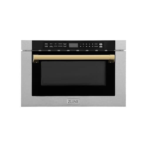 ZLINE - Autograph 24 in. Microwave Drawer with Traditional Handle in Satin Steel and Gold Accents - Stainless Steel and Gold Accents