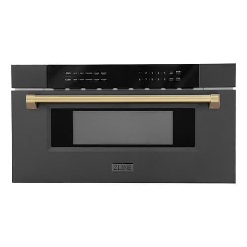 ZLINE - Autograph Edition 30 in. Built-in Microwave Drawer in Black - Stainless Steel and Champagne Bronze Accents