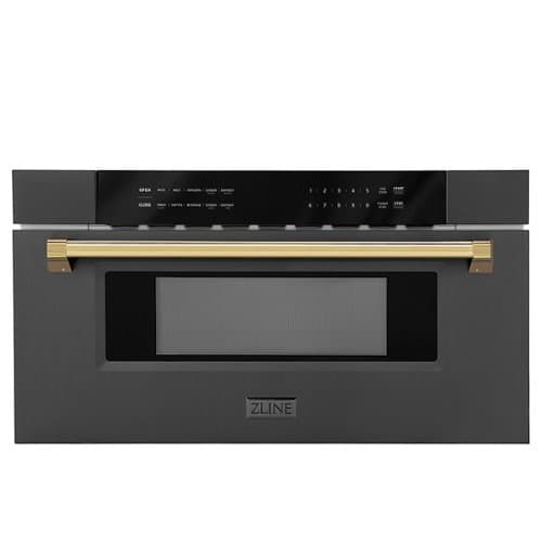 ZLINE - Autograph Edition 30 in. Built-in Microwave Drawer - Black Stainless Steel and Gold Accents
