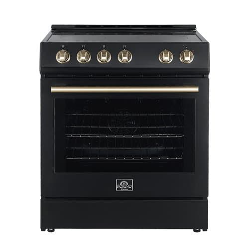 Forno Appliances - Leonardo Espresso 5.0 cu. ft. Slide-In Oven Electric Convection Range with Antique Brass Accents - Black