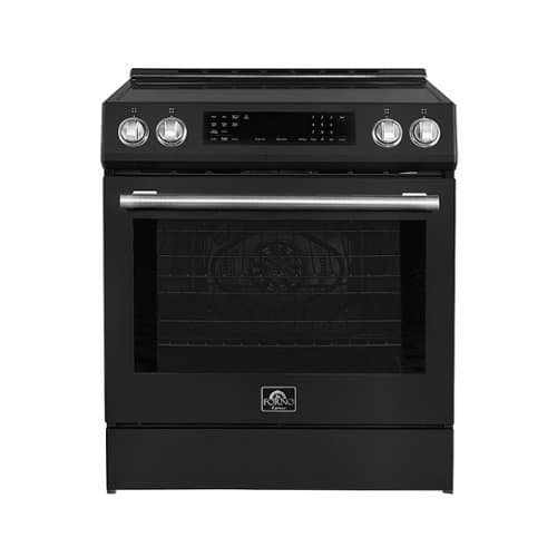 Forno Appliances - Donatello 5.0 cu. ft. Slide-In Electric Induction True Convection Range with Antique Brass Accents - Black
