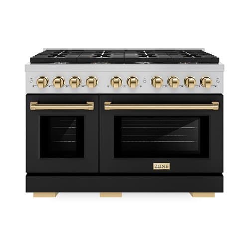 ZLINE - Autograph 48" Paramount Double Oven Gas Range and Gold Accents (SGRZ-BLM-48-G) - Satin Steel/White