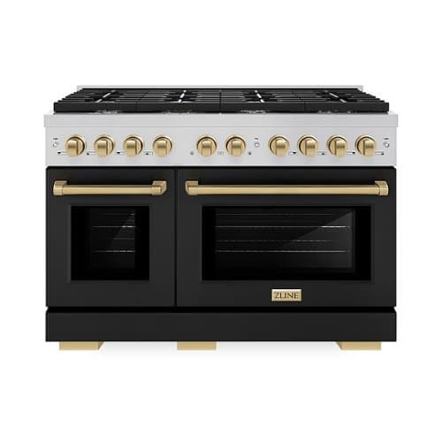 ZLINE - Autograph 48" Paramount Double Oven Gas Range and Bronze Accents (SGRZ-BLM-48-CB) - Satin Steel/Black